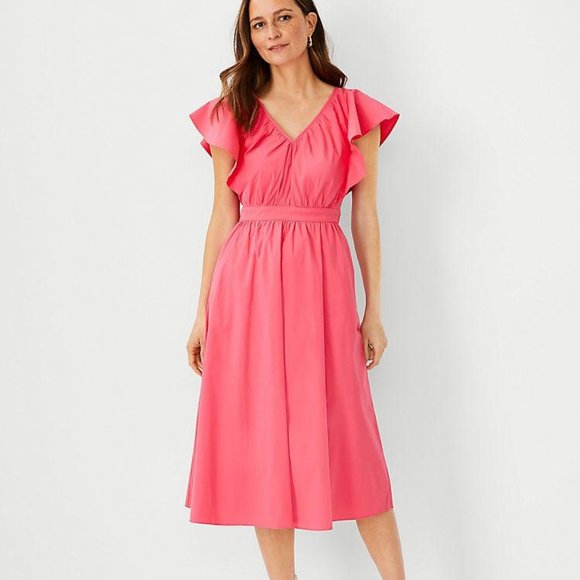 Ann Taylor Flutter Sleeve Flare Dress New - Picture 1 of 2